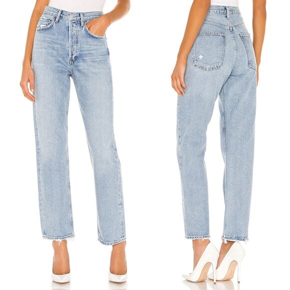 AGOLDE 90's Mid Rise Loose Fit Jean In Snapshot Size 27 Button Fly Destroyed Hem